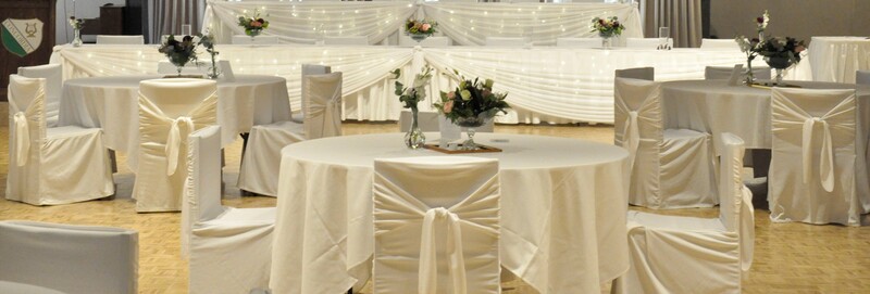 Square edged Satin Chair Covers with Sashes for Concordia Weddings and Events