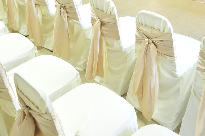 Guelph Legion Chair Covers with Champagne Gold Satin Sashes - Guelph Weddings and Events