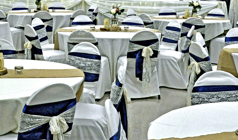 Dundee Community Centre Weddings - Navy Blue Satin Sahes with White Lace Overlay Sashes