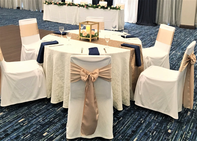 Hampton Inn St. Jacobs Chair Covers with Satin Champagne coloured sashes