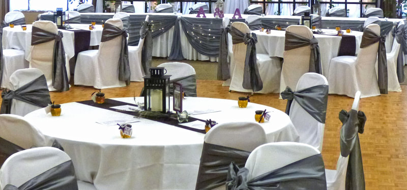 WRPA Police Association Chair Covers with Silver Satin Sashes Tied at the Side, Kitchener Waterloo Weddings and Events