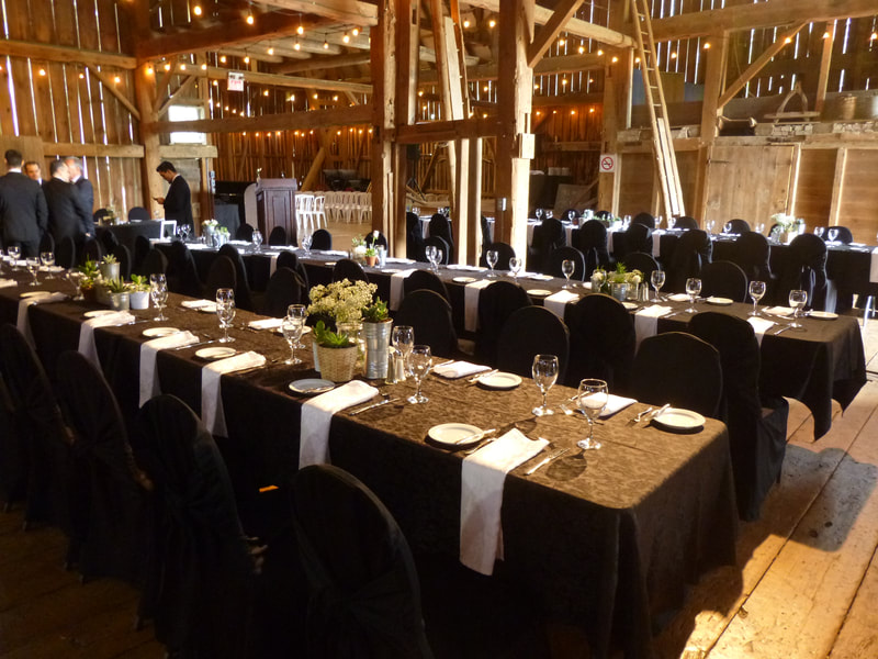 Steckle Barn Wedding - Black Chair Covers by Chair Cover Chic, Kitchener Waterloo
